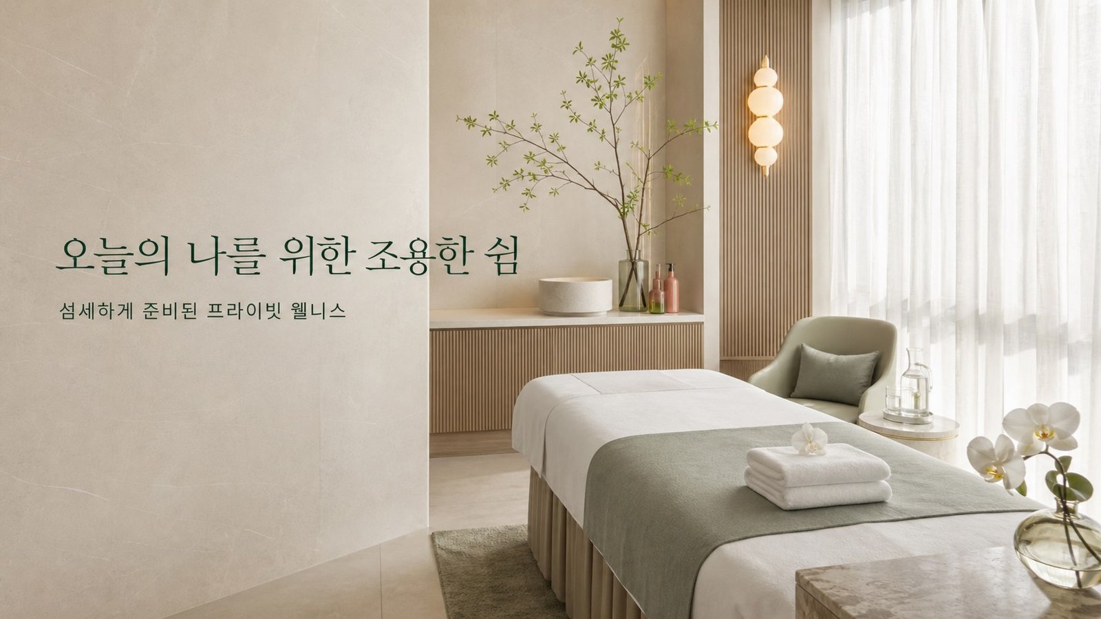 자연광과 식물, 정돈된 침구가 어우러진 밝고 차분한 프라이빗 공간